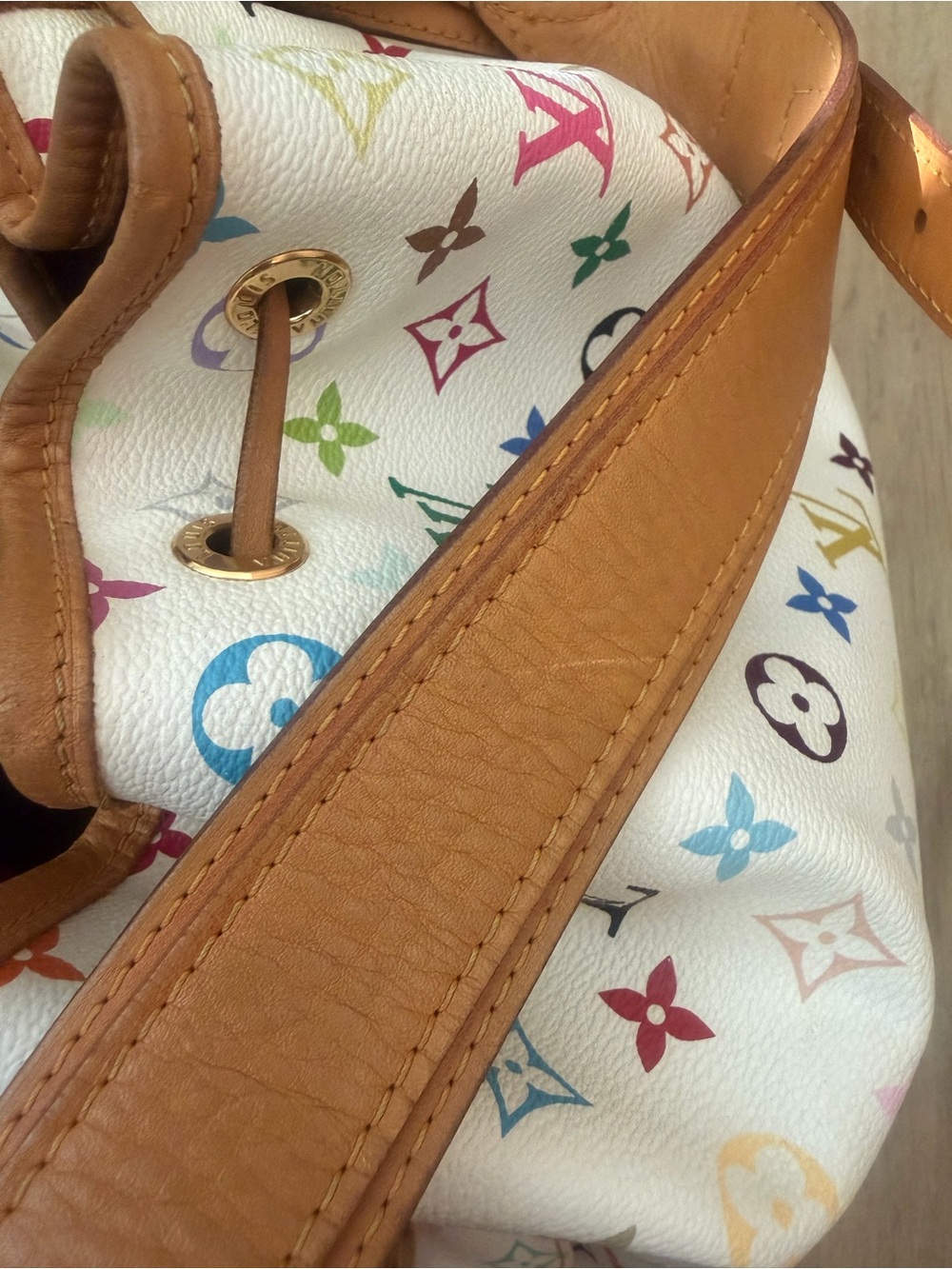 Louis Vuitton x Murakami Vintage White Multicolor Monogram LV Noe Bucket Bag - Picture 9 of 16